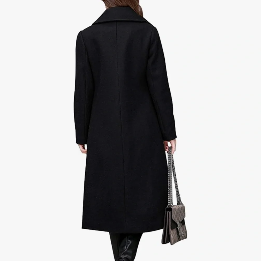 Chouyatou Women’s Big Notch Lapel Single Breasted Mid-Length Wool Blend Coat - Picture 2 of 4